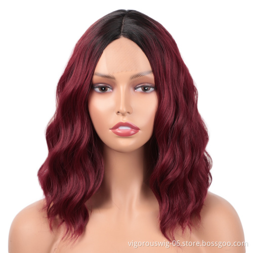 Hot High Quality Heat Resistant Afro Short Bob Ombre Black Bug Water Wave African Synthetic Lace Frontal Wigs